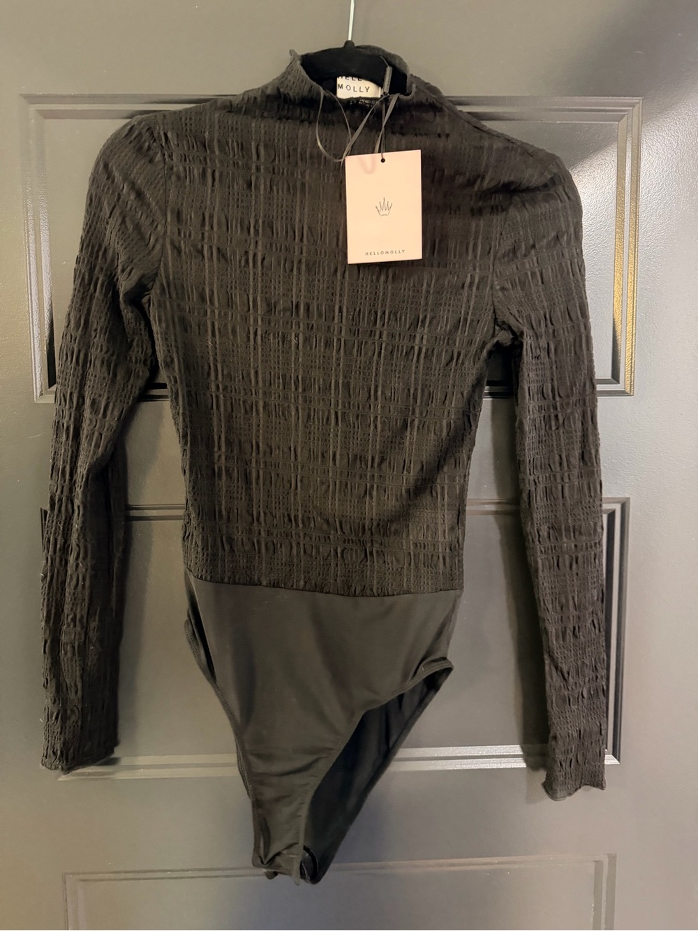 Hello Molly Black Long Sleeve Textured Bodysuit